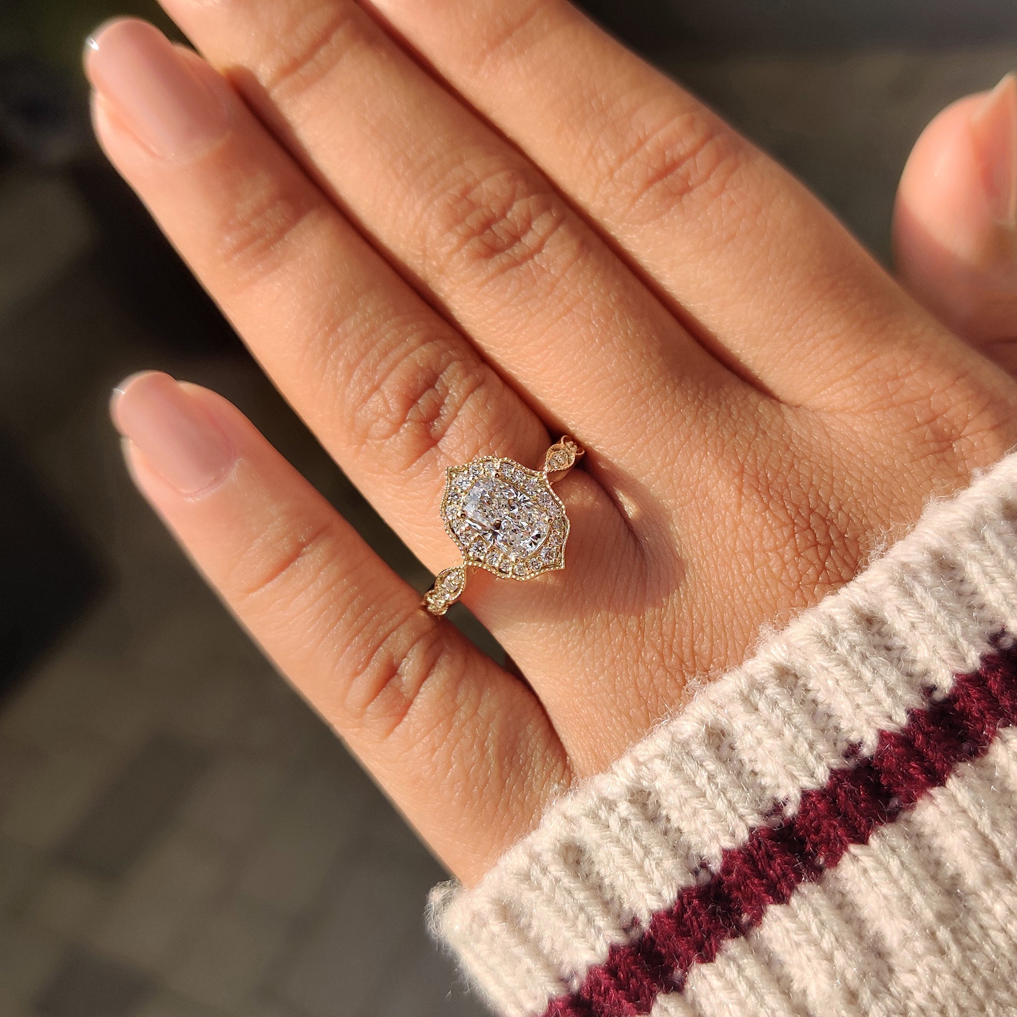 Cushion Hidden Halo Lab Grown Diamond Engagement Ring